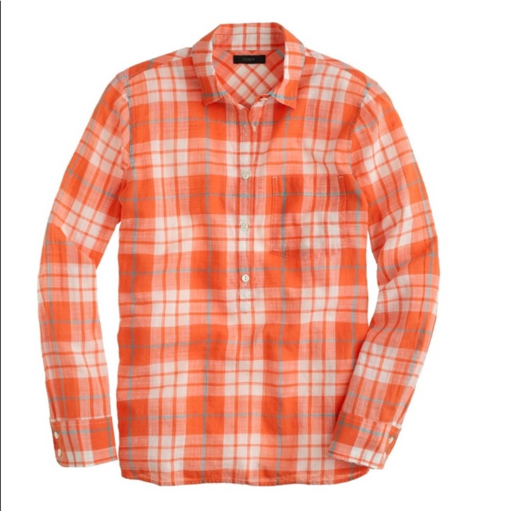 J. Crew Gauzy Popover Shirt in Orange Plaid